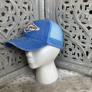 Blue San Diego baseball cap frayed denim beach sun sporty activewear California